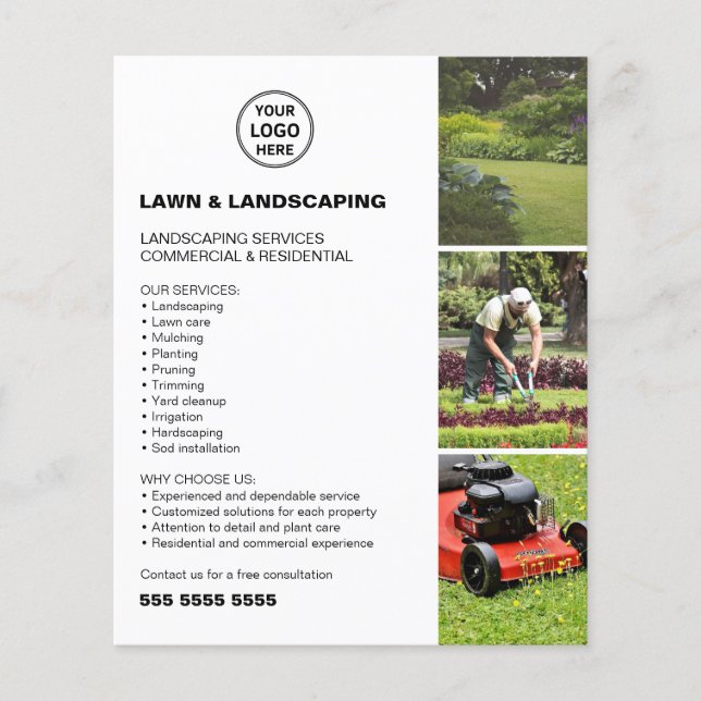 Landscaping Lawn Care Services White Business Flygblad (Framsidan)