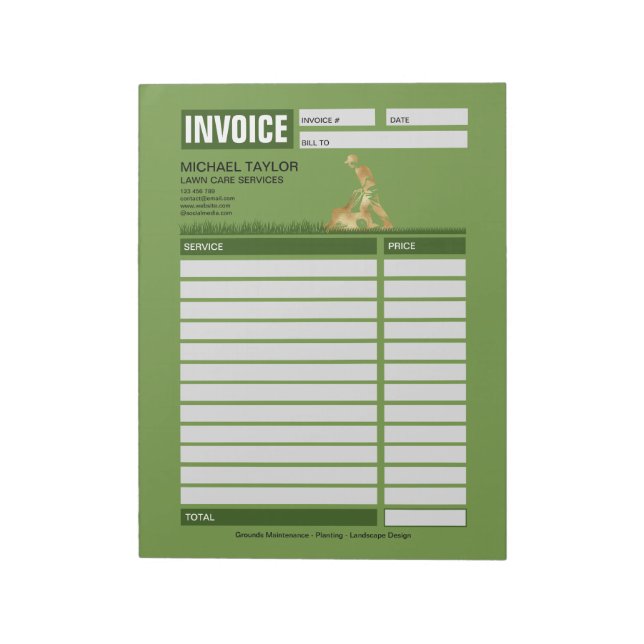 Landscaping Lawn Mowing Business Receipt Invoice Anteckningsblock (Roterad)