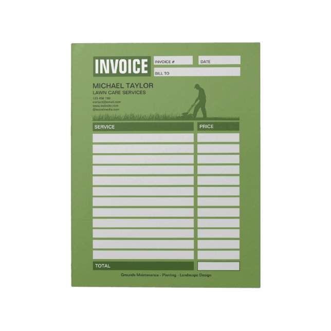 Landscaping Lawn Mowing Business Receipt Invoice Anteckningsblock (Roterad)