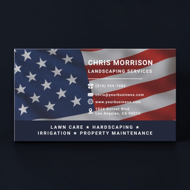 Landscaping Services Patriotic Professional Visitkort (Skapare uppladdad)