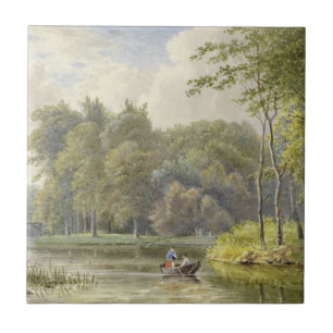 Landschap met Figuren i Vintagen Roeibootje Kakelplatta