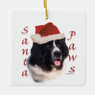 Landseer Newfoundland Santa Tassar Julgransprydnad Keramik
