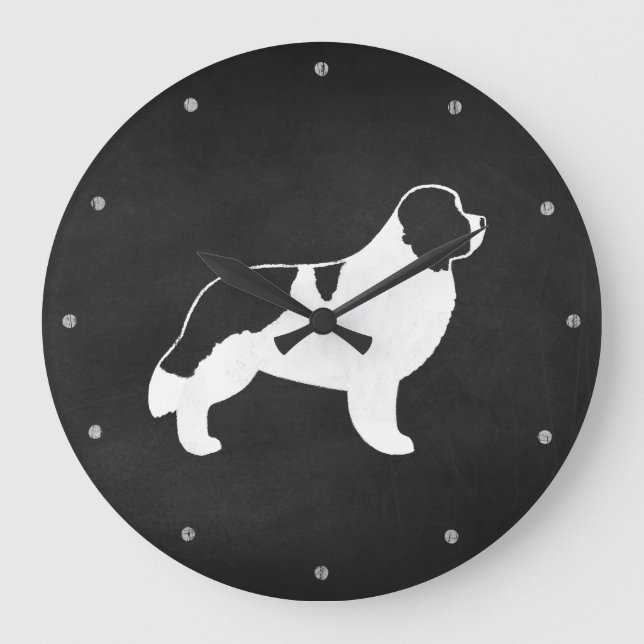 Landseer Newfoundland Silhouette Stor Klocka (Framsida)