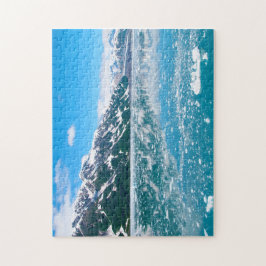 Landskap av blått sjö, fryst pussel