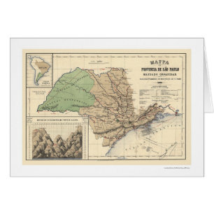 Landskap av den Sao Paulo Brasilien kartan 1886 Hälsningskort