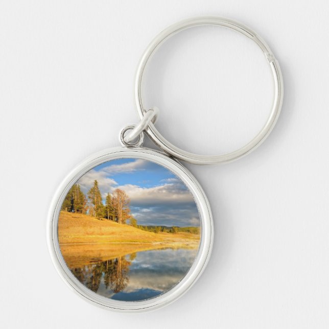 Landskap av Yellowstone Rund Silverfärgad Nyckelring (Framsidan)