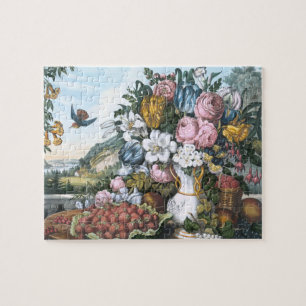 Landskap, bära fruktt och blommor pussel