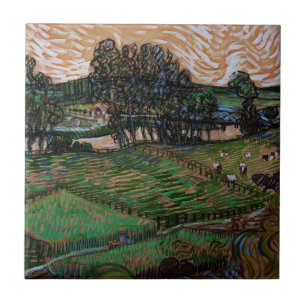 Landskap, Bro över Oise av Vincent van Gogh Kakelplatta