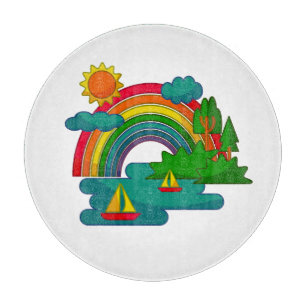 Landskap för fartygsresor under moln och regnbåge 