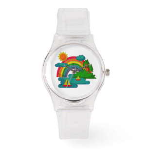 Landskap för fartygsresor under moln och regnbåge  armbandsur