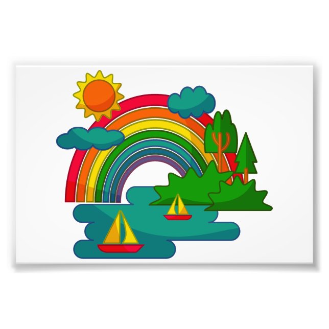 Landskap för fartygsresor under moln och regnbåge  fototryck (Framsidan)