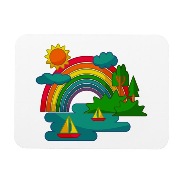 Landskap för fartygsresor under moln och regnbåge  magnet (Horisontell)