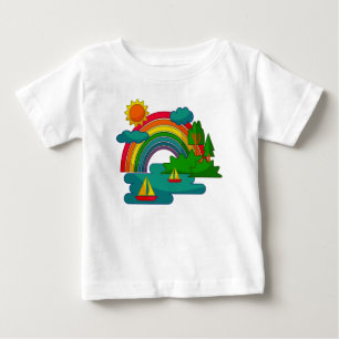 Landskap för fartygsresor under moln och regnbåge t shirt