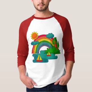 Landskap för fartygsresor under moln och regnbåge  t shirt