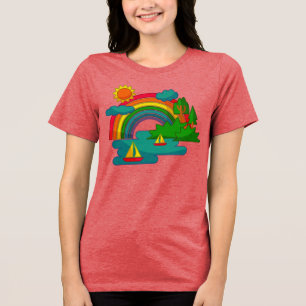 Landskap för fartygsresor under moln och regnbåge  t shirt