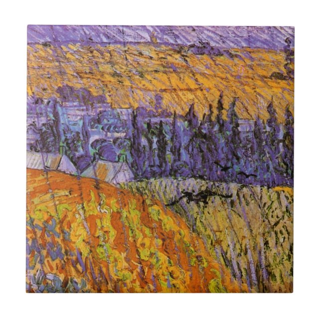 Landskap i Auvers i Rain av Vincent van Gogh Kakelplatta (Framsidan)