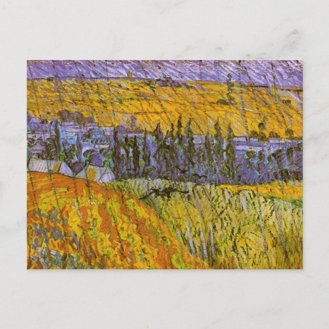 Landskap i Auvers i Rain, Vincent van Gogh Vykort (Framsida)