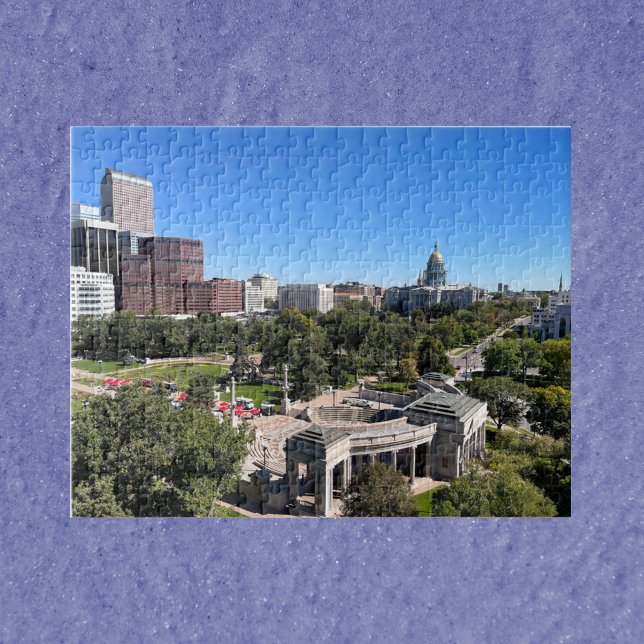 Landskap i Denver Colorado Downtown Pussel (A puzzle of downtown Denver, Colorado including the state capitol building.)