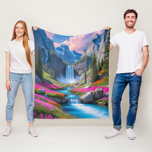Landskap i floden Turquise Fantasy Fleecefilt (På plats)