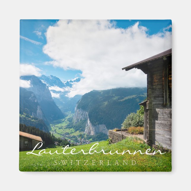 Landskap i Lauterbrunnen valley i Schweiz Magnet (Framsidan)