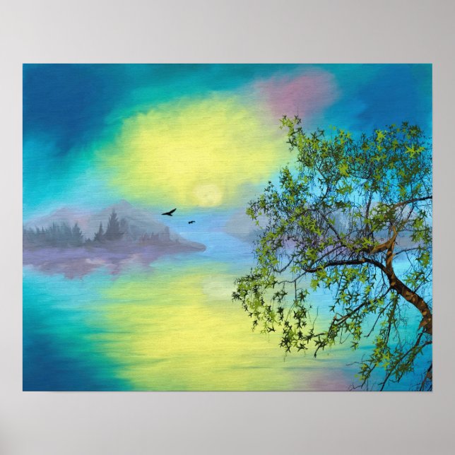 Landskap i Sjö i det scena berget Poster (Framsidan)