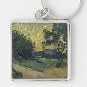 Landskap i skymningen av Van Gogh Fyrkantig Silverfärgad Nyckelring