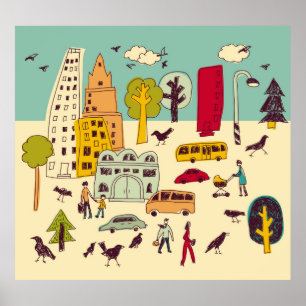 Landskap i stadsparken vid Doodles som går i färg Poster
