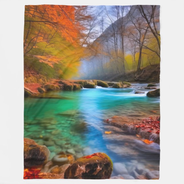 Landskap i Tranquil Autumn River Fleecefilt (Framsidan)