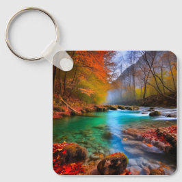 Landskap i Tranquil Autumn River Nyckelring