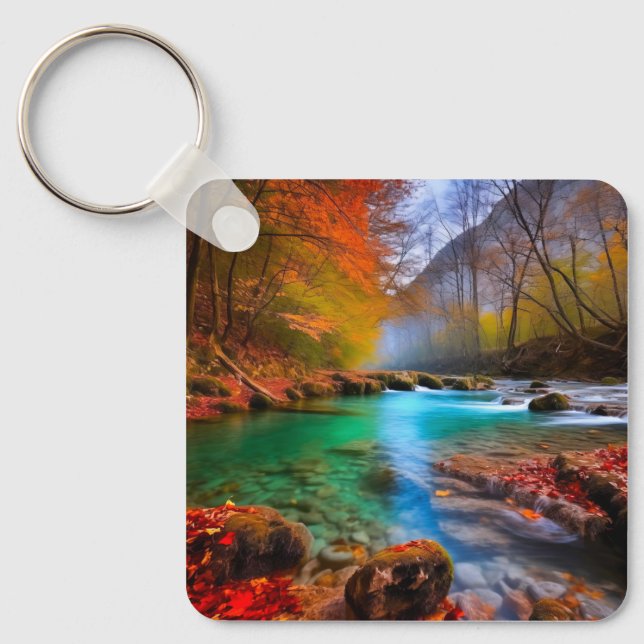 Landskap i Tranquil Autumn River Nyckelring (Framsida)