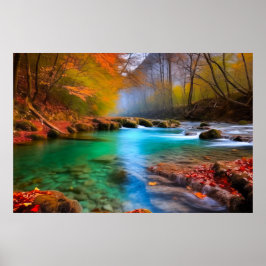 Landskap i Tranquil Autumn River Poster