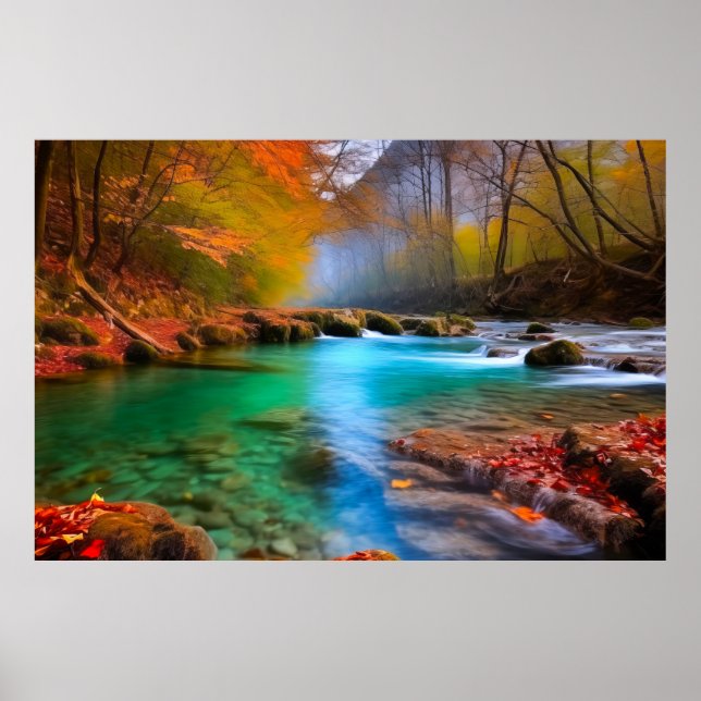 Landskap i Tranquil Autumn River Poster (Framsidan)
