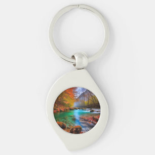 Landskap i Tranquil Autumn River Swirl Silverfärgad Nyckelring