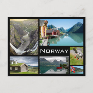 Landskap i vykort för norgesvartcollage