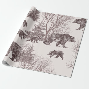 Landskap med björnar, unge, vintern träd och t presentpapper