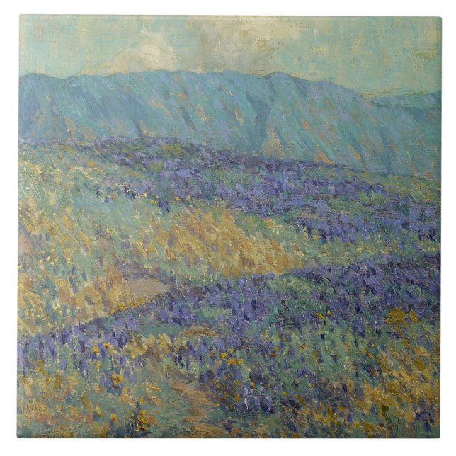 Landskap med Blåa blommor (av Granville Redmond) Kakelplatta (Framsidan)