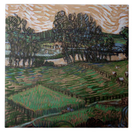 Landskap med bro över Oise (van Gogh) Kakelplatta