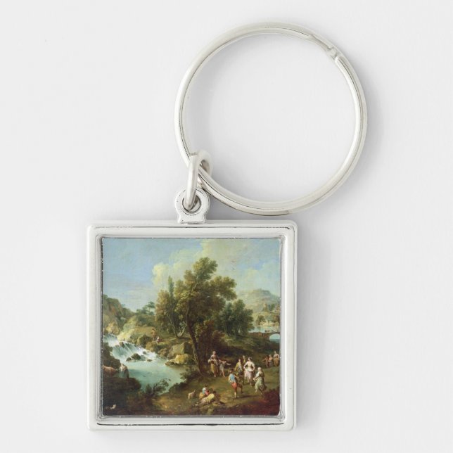 Landskap med en flod och dansbönder (olje- nolla fyrkantig silverfärgad nyckelring (Framsidan)