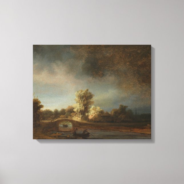 Landskap med en stenbro - Rembrandt - c1638 Canvastryck (Framsida)