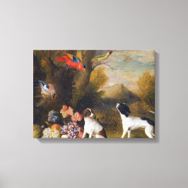 Landskap med exotiska fåglar och två hundar canvastryck