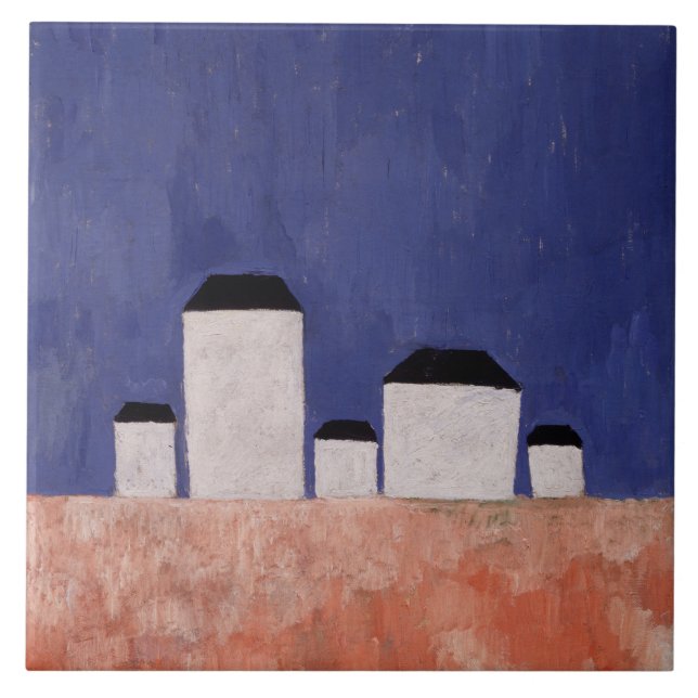 Landskap med fem hus, c.1932 kakelplatta (Framsidan)