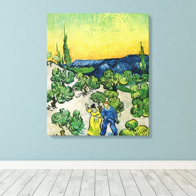 Landskap med gående par av Vincent van Gogh Canvastryck (Insitu (trägolv))