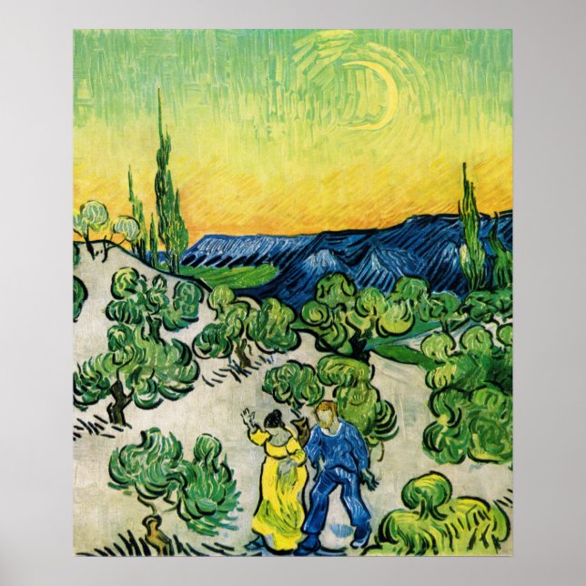 Landskap med gående par av Vincent van Gogh Poster (Framsidan)