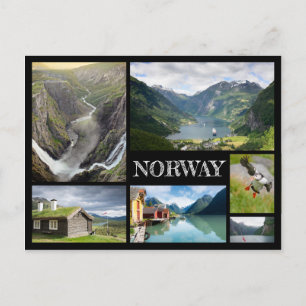 Landskap med Geiranger i Norgens svarta kollage Vykort