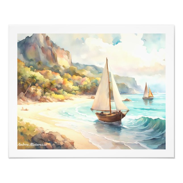 Landskap med hav och fraktaser fototryck (Framsidan)