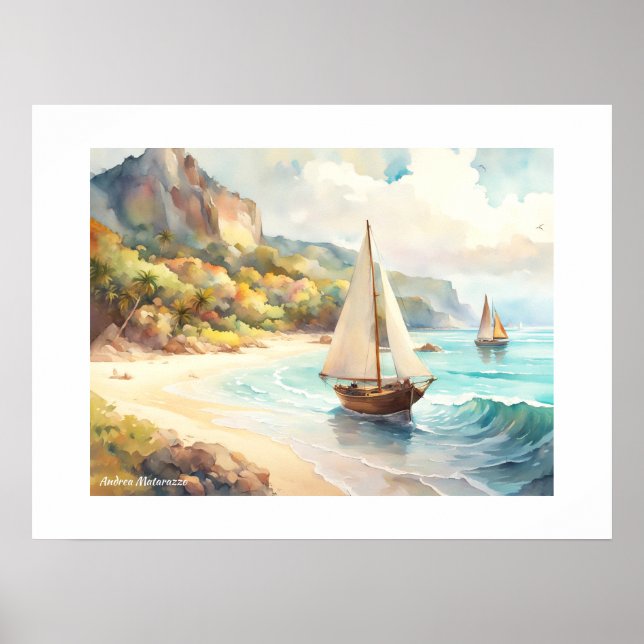 Landskap med hav och fraktaser poster (Framsidan)