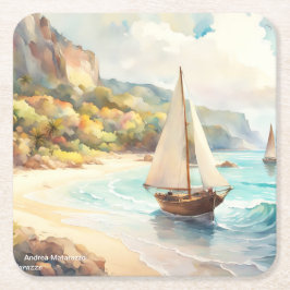 Landskap med hav och fraktaser underlägg papper kvadrat