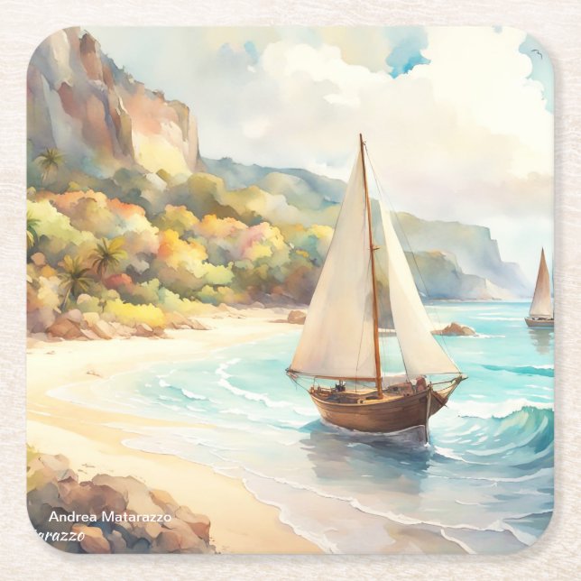 Landskap med hav och fraktaser underlägg papper kvadrat (Framsidan)