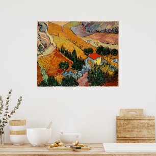 Landskap med hus och plogman, poster