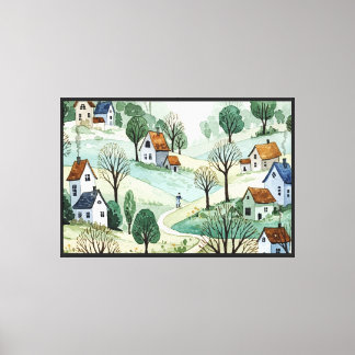 landskap med kullar och små hus canvastryck